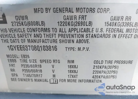 2008 Cadillac Srx V6 z USA, uszkodzony, nr VIN 1GYEE637080103816